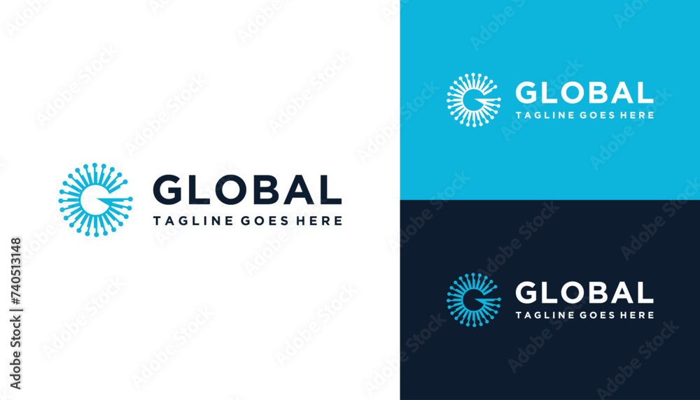 Fototapeta premium Modern Initial Letter G with Circular Digital Wire Line Dots For Futuristic Network Technology Logo Design