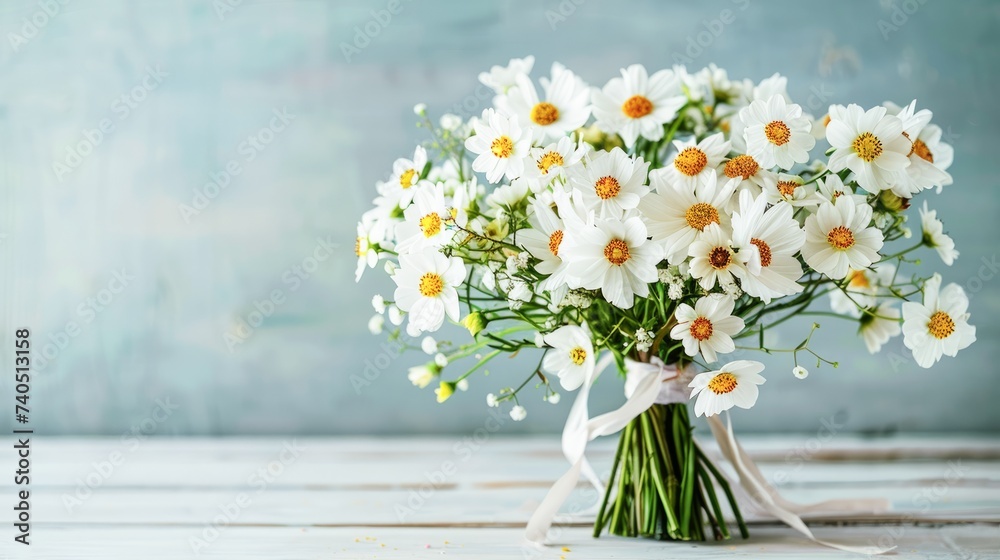 Beautiful White Cosmos Flowers Tied With a Ribbon Beautiful White Cosmos Flowers Tied With a Ribbon