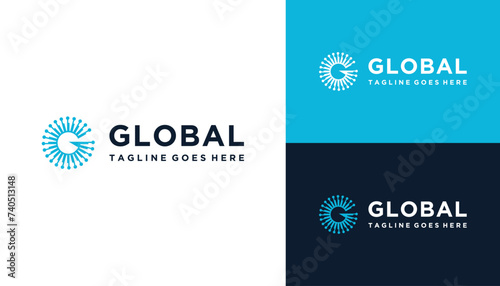 Modern Initial Letter G with Circular Digital Wire Line Dots For Futuristic Network Technology Logo Design