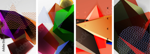 Trendy low poly 3d triangle shapes and other geometric elements background designs for wallpaper, business card, cover, poster, banner, brochure, header, website