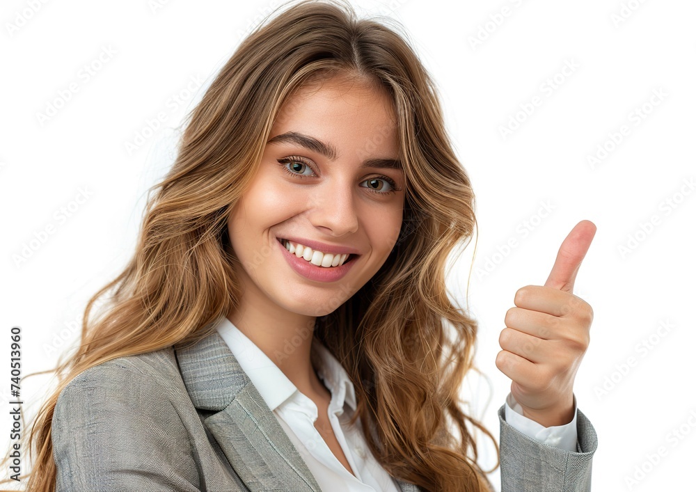 a businesswoman smiling and giving a thumbs-up gesture, isolated on a white background a businesswoman smiling and giving a thumbs-up gesture, isolated on a white background