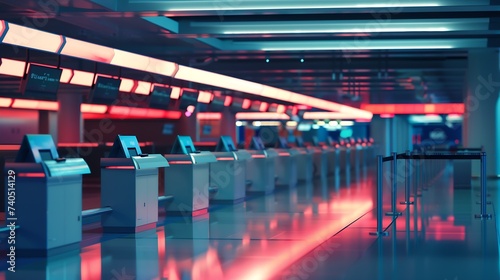 Coronavirus outbreak, empty check-in desks at the airport terminal due to pandemic of coronavirus and airlines suspended flights. : Generative AI photo