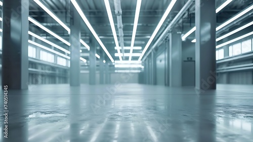 Modern new factory building with empty asphalt floor. 3d rendering : Generative AI