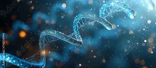 Abstract DNA double helix structure in blue and green colors background with endless pattern