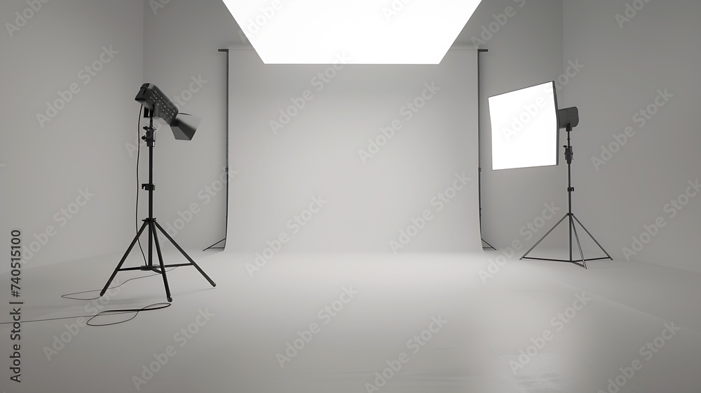 Empty room interior grey background. Studio with stage to display your product. : Generative AI