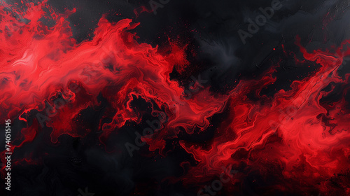 A fluid mix of red and black, their interaction on canvas creating a mesmerizing abstract scene of chaos and beauty.