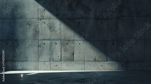 Abstract dark concrete 3d interior with light spot on the wall : Generative AI