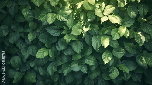 A lush canopy of green leaves, each with detailed textures, set against a backdrop of natural, unbleached cotton, conveying a sense of freshness and organic beauty. photo