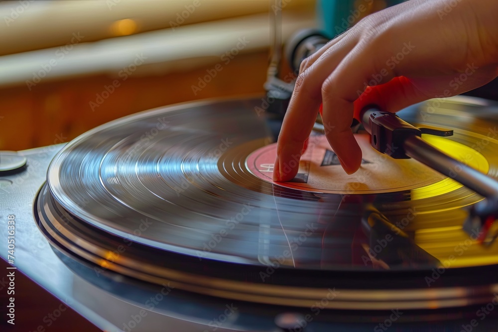 Obraz premium Person Touching Record on Turntable