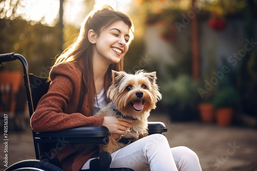 Woman in Wheelchair With Small Dog
