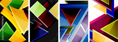 Glossy triangles geometric poster set for wallpaper, business card, cover, poster, banner, brochure, header, website © antishock