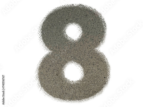 The shape of the number 8 is made of sand isolated on transparent background. Suitable for birthday, anniversary and Memorial Day templates
