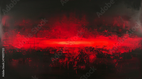 A stark contrast of vibrant red against a black void, creating a striking abstract painting that commands attention. photo