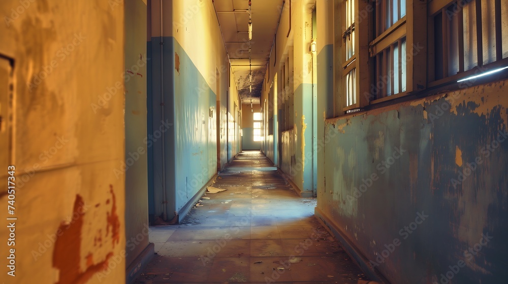 Fototapeta premium hallway in an abandoned complex, hdr processing : Generative AI