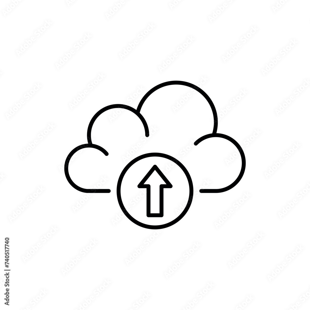 Cloud service icon vector illustration. Cloud with arrow up on isolated background. Upload to cloud sign concept. Cloud service icon vector illustration. Cloud with arrow up on isolated background. Upload to cloud sign concept.