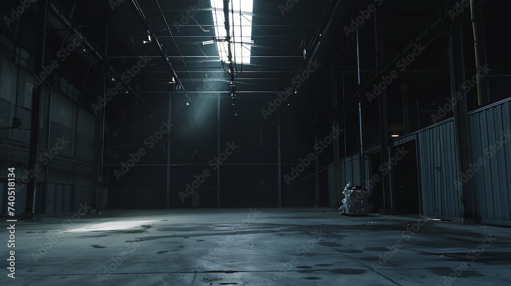 Empty Warehouse Interior. Industrial Shed or Parking Lot. Urban, Rough Under-construction Background. : Generative AI - obrazy, fototapety, plakaty 
