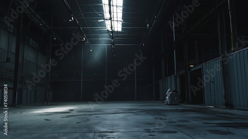Empty Warehouse Interior. Industrial Shed or Parking Lot. Urban, Rough Under-construction Background. : Generative AI photo