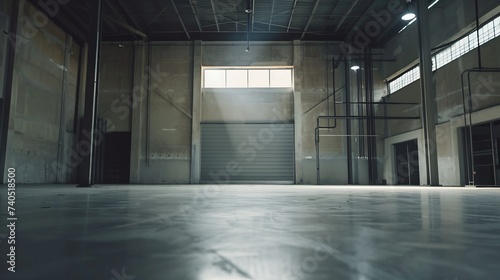inside factory warehouse industrial building Modern interior design with concrete floor and empty space for product display or industry background : Generative AI