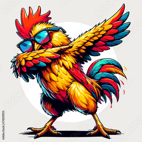 dabbing cool rooster with sunglasses
