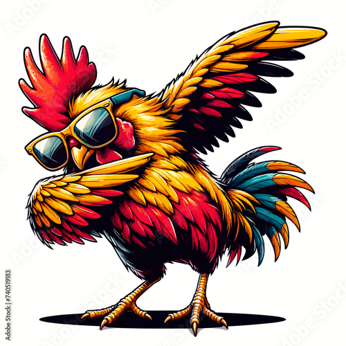 dabbing cool rooster with sunglasses
