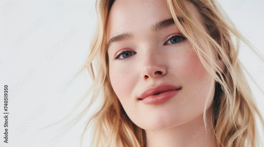Beauty Woman face Portrait Beautiful Spa model Girl with Perfect Fresh Clean Skin Blonde female looking at camera and smiling Youth and Skin Care Concept Over beige background : Generative AI Beauty Woman face Portrait Beautiful Spa model Girl with Perfect Fresh Clean Skin Blonde female looking at camera and smiling Youth and Skin Care Concept Over beige background : Generative AI