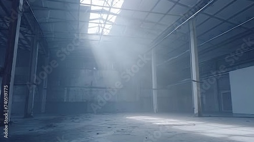 empty steel structure building, abandoned factory workshop or warehouse background : Generative AI