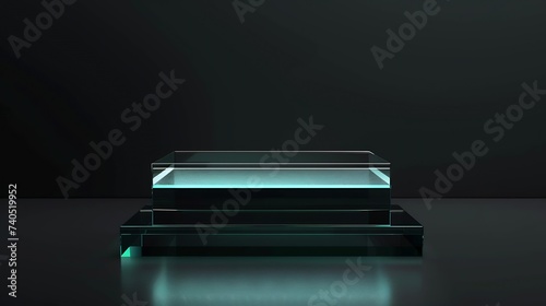 Stylish glass pedestal stage or platform on a black background Mockup scene made with acrylic blocks as a template for product presenation Stylish backdrop for advertisement : Generative AI © Generative AI