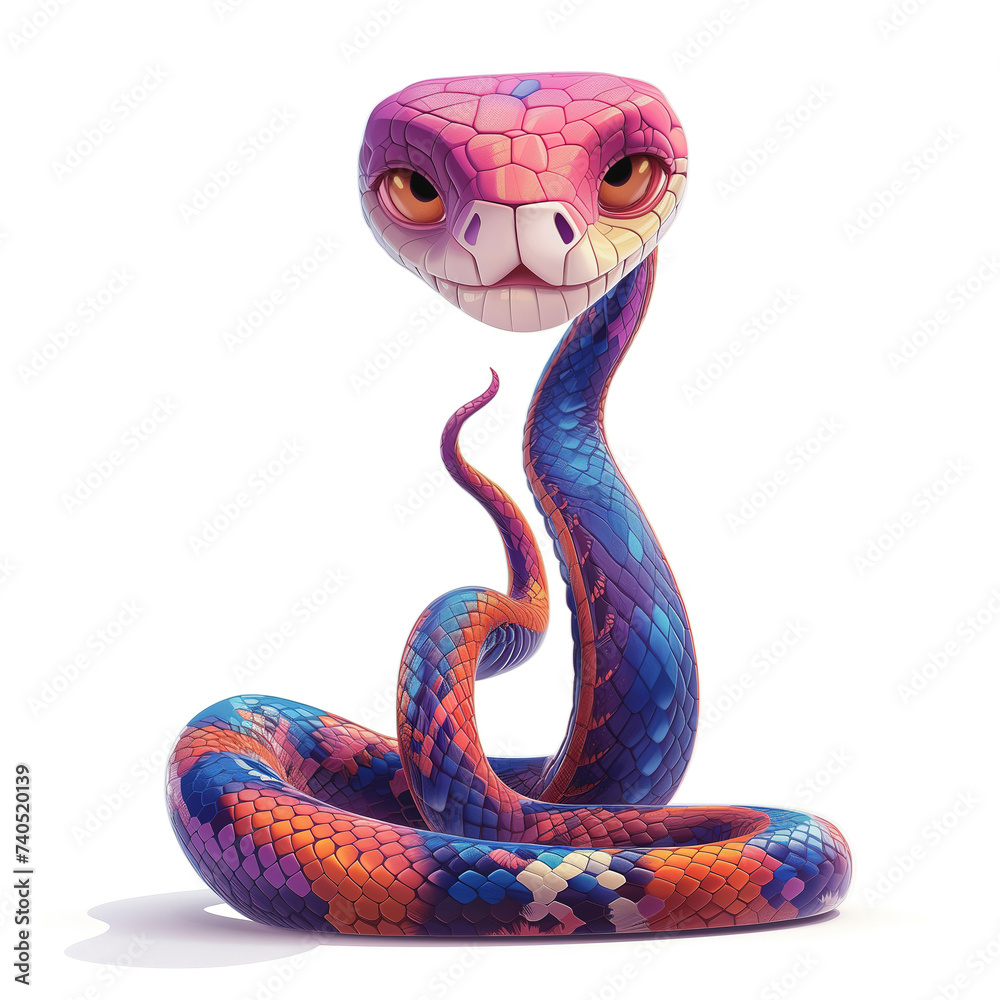 Fototapeta premium Beautiful cartoon snake isolated on white background