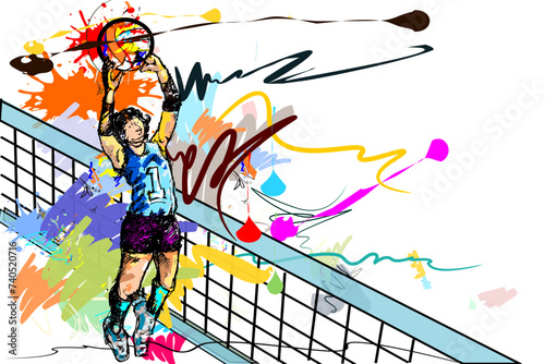  volleyball art sport and brush strokes style .and hand hit balls.