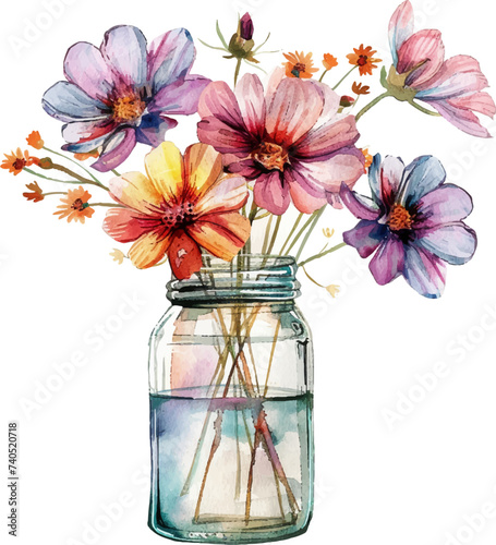 Flowers in Jar Watercolor Clipart
