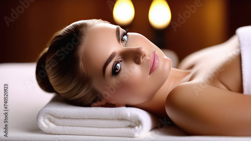woman relaxing in spa salon. A girl lies in a spa salon having a body massage procedure close-up.