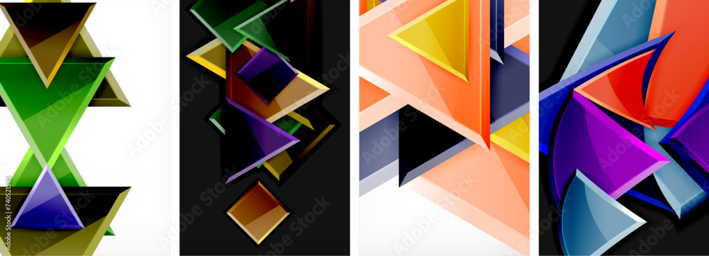 Glossy triangles geometric poster set for wallpaper, business card, cover, poster, banner, brochure, header, website Glossy triangles geometric poster set for wallpaper, business card, cover, poster, banner, brochure, header, website