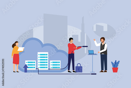 Big data source, data center, cloud computing and cloud storage vector illustration