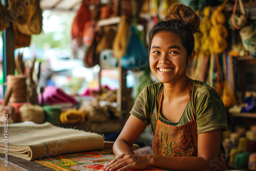 Smiling young businesswoman woman. Pictured in her shop