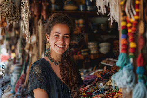 Smiling young businesswoman woman. Pictured in her shop