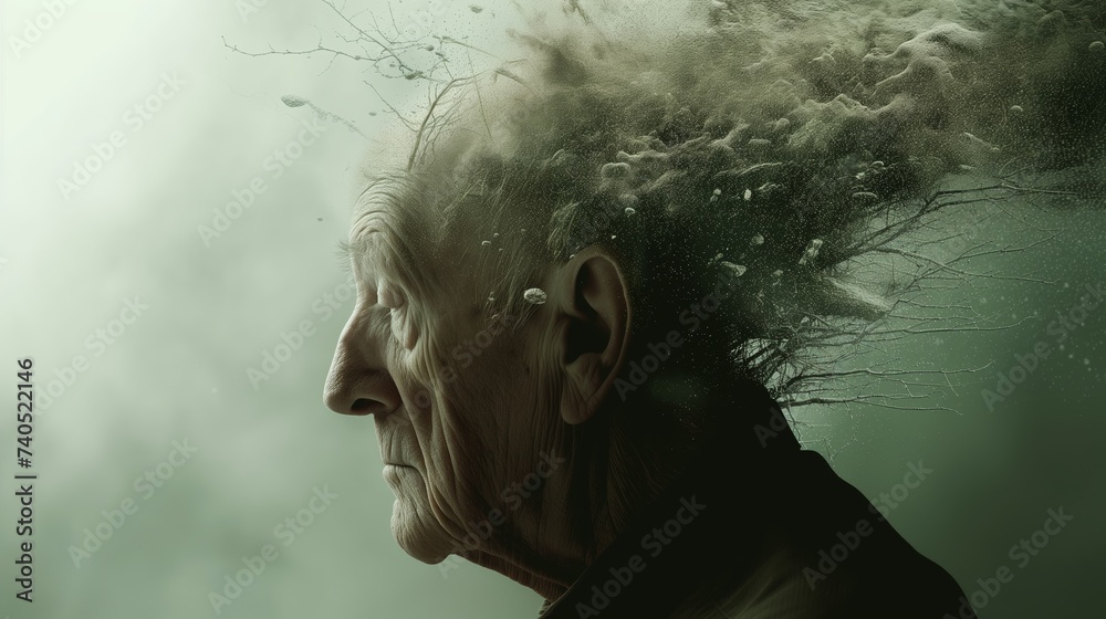 Old man with Alzheimer dementia Memory loss concept