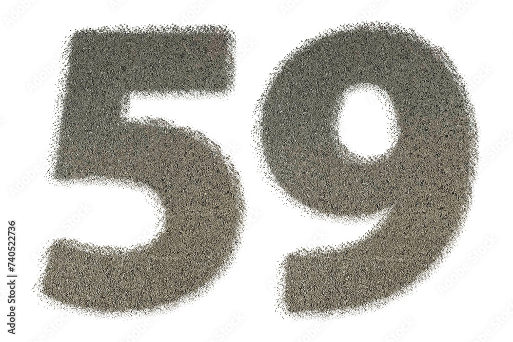 The shape of the number 59 is made of sand isolated on transparent background. Suitable for birthday, anniversary and Memorial Day templates The shape of the number 59 is made of sand isolated on transparent background. Suitable for birthday, anniversary and Memorial Day templates