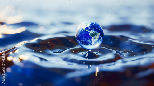 水面に浮かぶ地球　環境イメージ