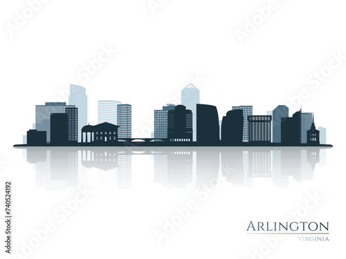 Arlington skyline silhouette with reflection. Landscape Arlington, Virginia. Vector illustration.