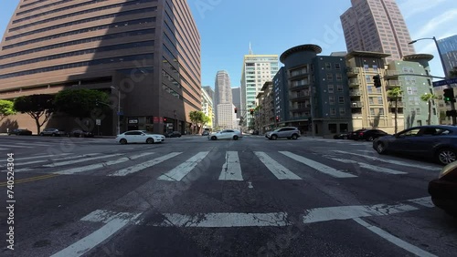 Los Angeles Downtown Wilshire Blvd Eastbound 03 Front View at Bixel St Driving Plate California USA Ultra Wide photo