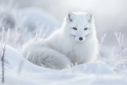 Arctic fox Vulpes lagopus lying in the snow