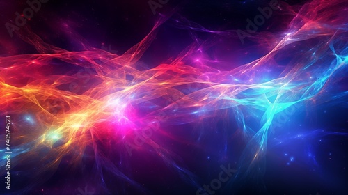 Intricate webs of light stretching across a cosmic canvas  weaving a tapestry of vibrant hues