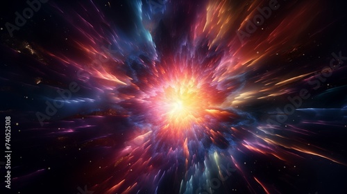 Vibrant bursts of energy emanating from a central point, dispersing into the cosmos
