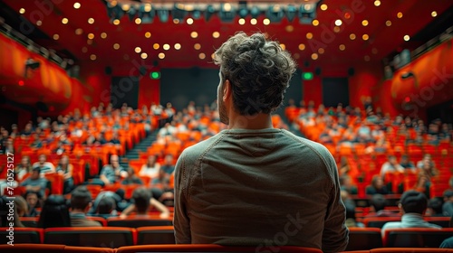 Rear view of people in audience at the conference hall