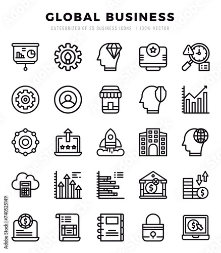 Global Business icons set. Collection of simple Lineal web icons.
