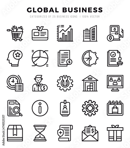 Global Business Icons bundle. Lineal style Icons. Vector illustration.