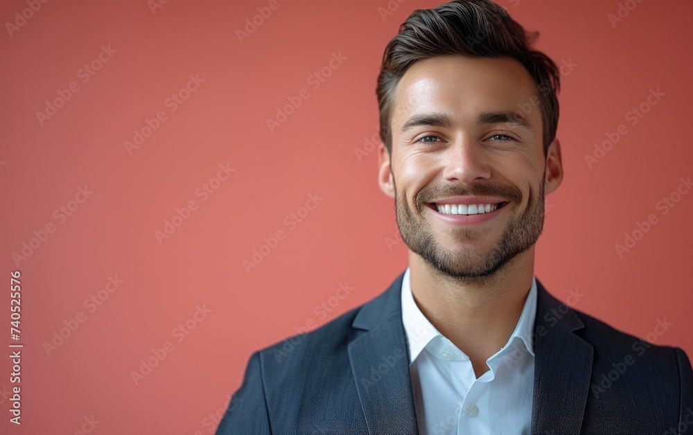 happy smiling confident businessman, wearing suit, Dynamic postures, solid light red background happy smiling confident businessman, wearing suit, Dynamic postures, solid light red background