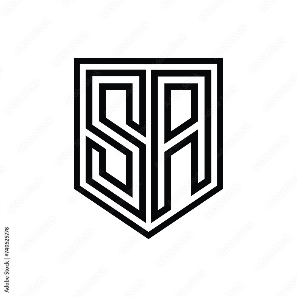 SA Letter Logo monogram shield geometric line inside shield isolated style design SA Letter Logo monogram shield geometric line inside shield isolated style design