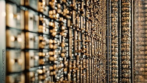 Beads on the wall form an orderly, abstract pattern, creating a unique visual display, Abstract representation of a supercomputer processing complex algorithms, AI Generated photo