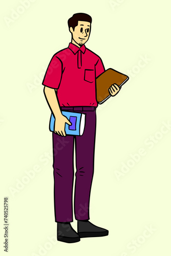 Male Teacher Carrying a Book Vector Illustration